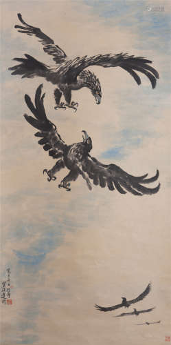 CHINESE SCROLL OF PAINTING POWERFUL EAGLES