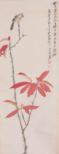 CHINESE SCROLL OF COLORFUL PAINTING FLOWER AND BIRD