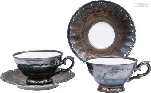 十八世紀古典瓷胎錫畫花紋杯組