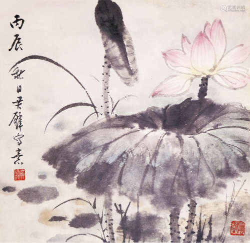 1898-1991 黃君璧 荷花 紙本 鏡片