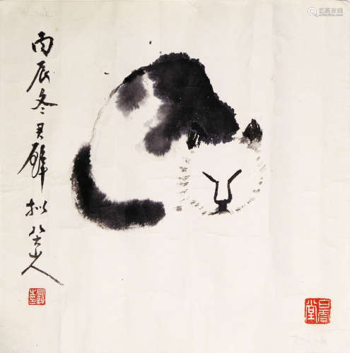 1898-1991 黃君璧 八大山人貓 紙本 鏡片