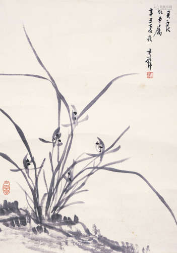 1898-1991 黃君璧 蘭花 紙本 鏡片