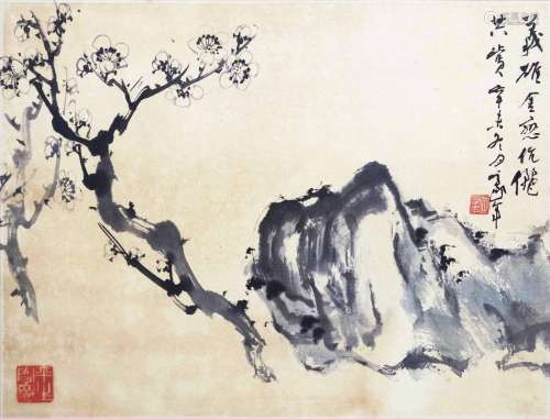 b.1935 歐豪年 梅花 紙本 鏡框