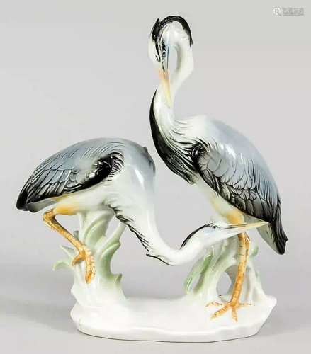 Pair of herons, Ens, polychrome pai