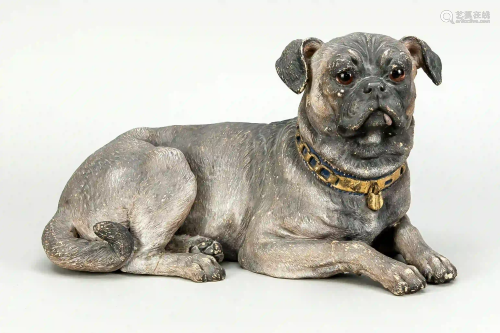 Lying pug, 20th century, terracotta