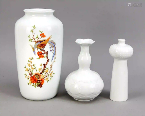 Three vases, vase with bird of para