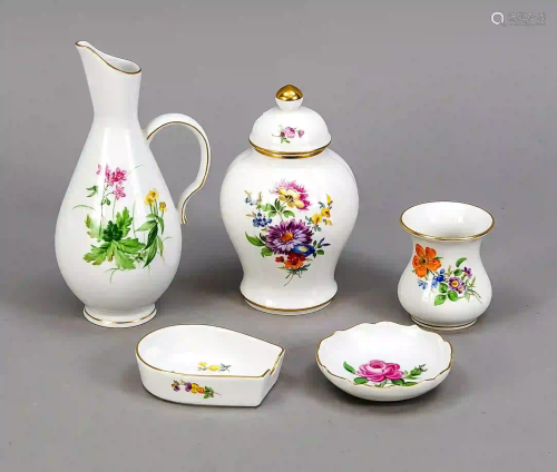 Five ornamental pieces, Meissen, ma