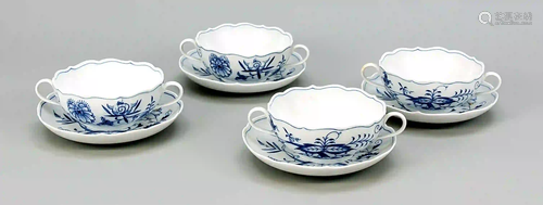 Four soup cups with saucer, Meissen