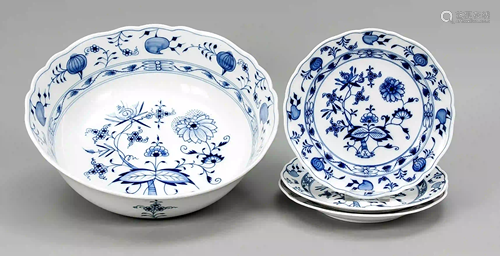 Large bowl and 3 plates, Meissen, d