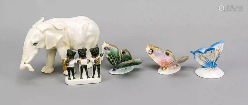 Five animal figures, 20th c., stand