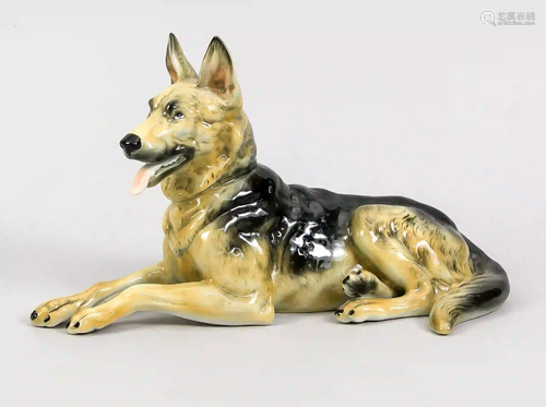 Lying shepherd dog, Ens, polychrome