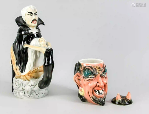 Two joke jugs, Dracula, design Greg