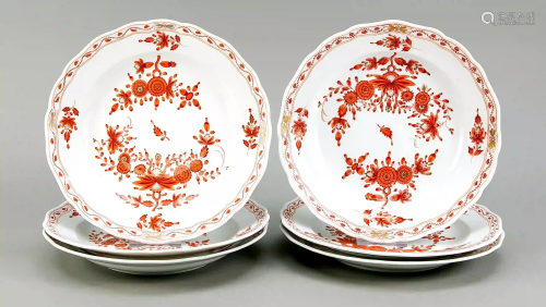 Six shallow plates, Meissen, marks