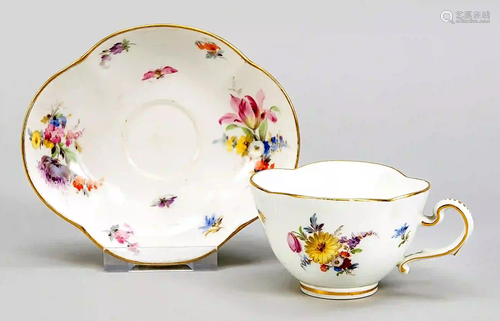 Cup with saucer, Meissen, knob swor