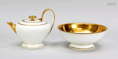 Teapot and round footed bowl, KPM B