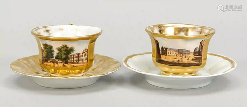 Two historicism cups with saucer, w