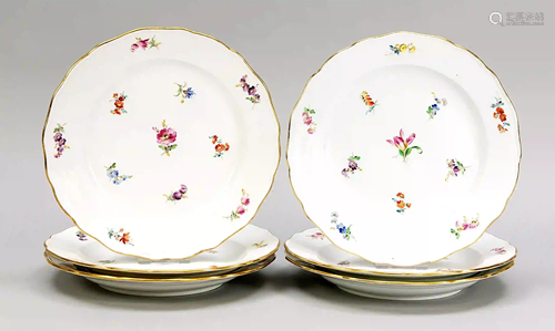 Six dinner plates, Meissen, mark 18