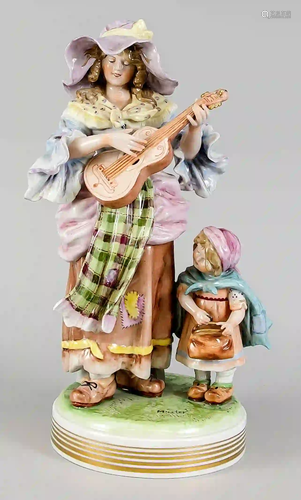 Lute player with begging child, ill