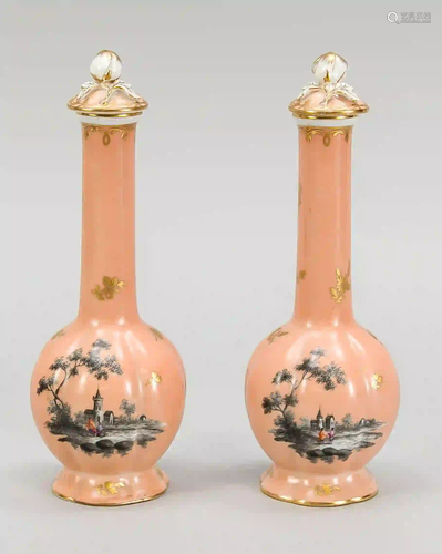 Pair of bottle vases with lids, Car