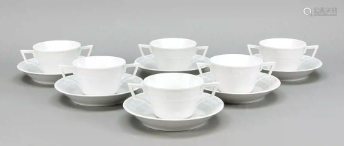 Twelve soup cups with saucers, KPM