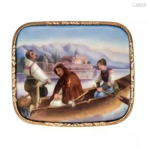 Gold-plated painting brooch around