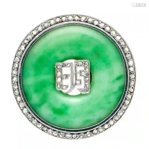 Jade diamond rose brooch WG 750/00