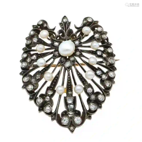 Oriental pearl diamond brooch, sil