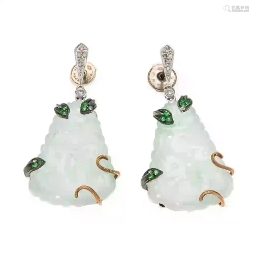 Jade tsavorite brilliant ear studs