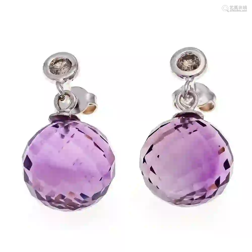 Amethyst and brilliant ear studs W