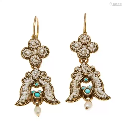 Turquoise oriental pearl earrings