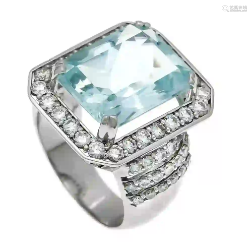 Aquamarine brilliant ring WG 750/0