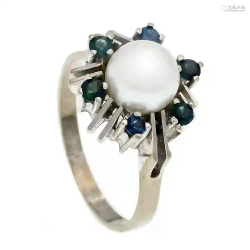 Akoya sapphire ring WG 585/000 wit