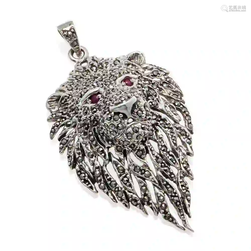 Marcasite pendant lion head silver