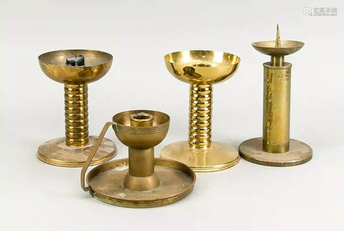 4 brass candlesticks, c. 1920, bump