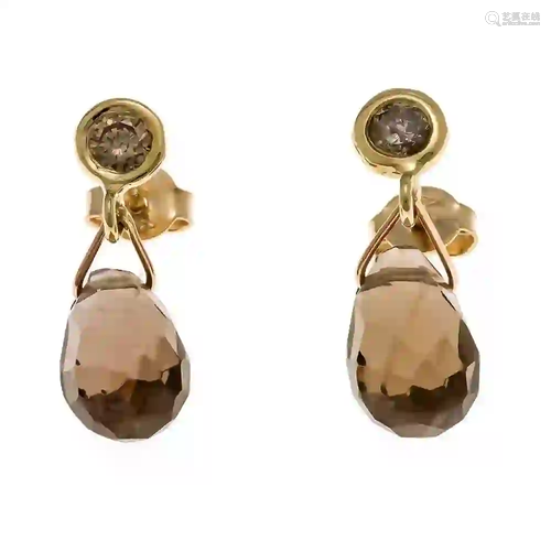 Smoky quartz-brilliant-ear studs G