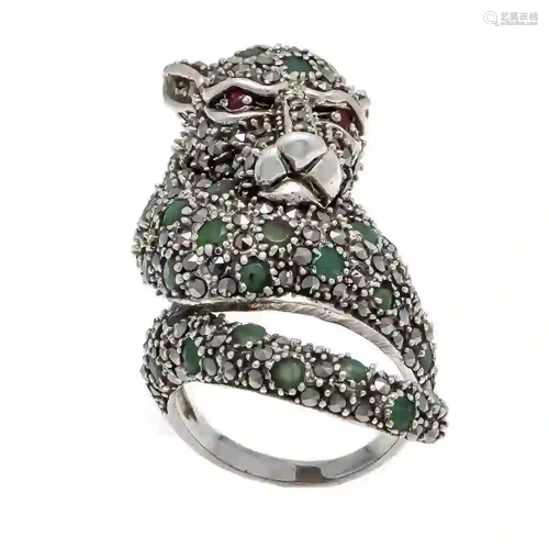 Emerald marcasite ring, silver 925