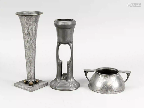 3 parts art nouveau pewter, around