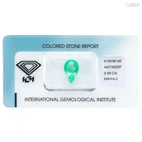 Emerald 2.59 ct, green, pear mixed