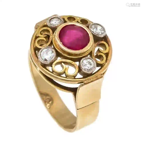 Ruby old European cut diamond ring