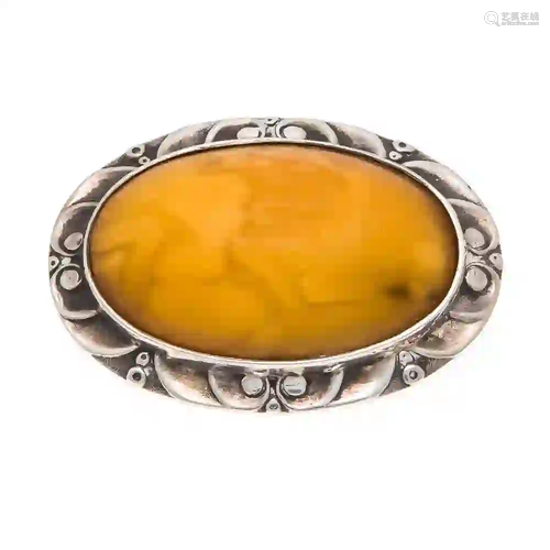 Amber brooch silver around 1920 wi