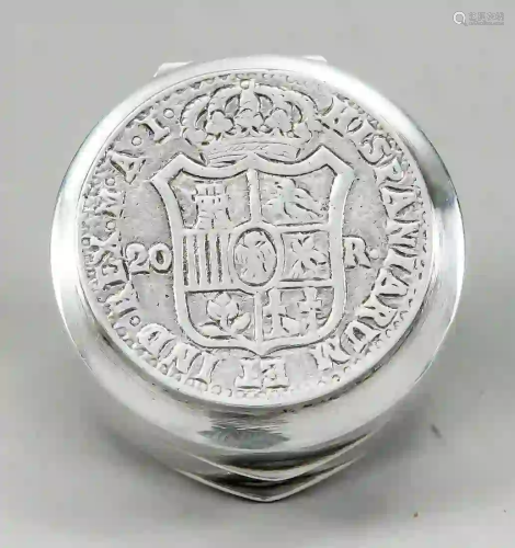 Round box, 19th century, silver tes