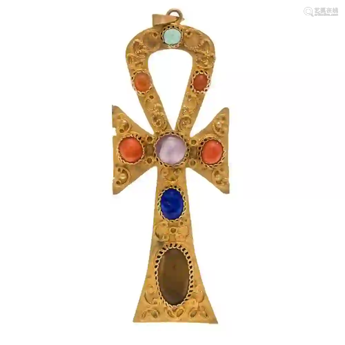 Gold-plated colored stone cross, w