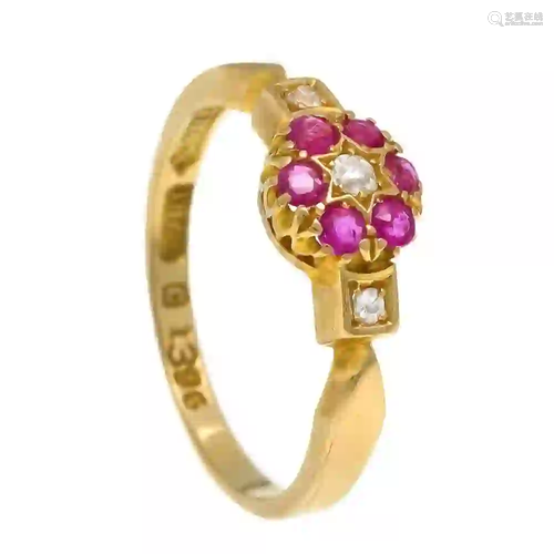 Ruby old European cut diamond ring