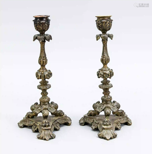 Pair of bronze candlesticks, end of