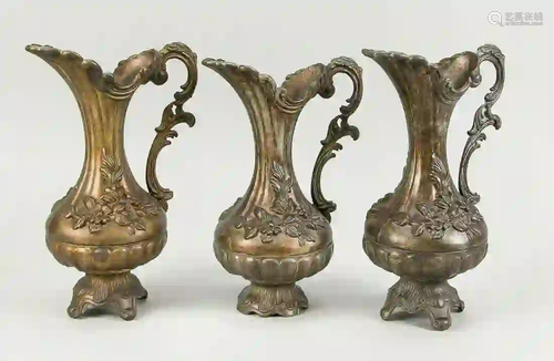 3 ornamental jugs, late 19th c., me