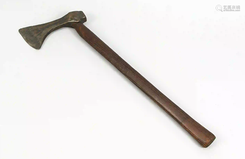 Axe, 20th c., dark wooden shaft, ir