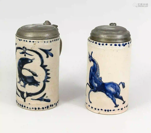 2 roller jugs, Westerwald, around 1