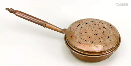 Bedpan, 19th c., copper, with ornam