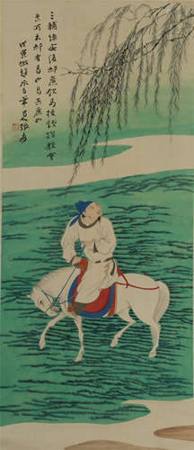 CHINESE SCROLL PAINTING OF FIGURE RIDING A HORSE