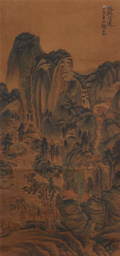 CHINESE SCROLL OF PAINTING BULE AND GREEN MOUNTAINS